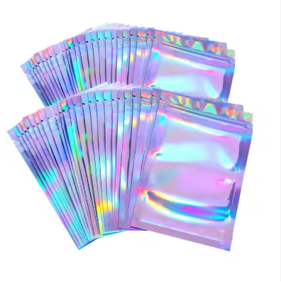 CCY Pack Foods Manufacturers Candy Packaging Clear Front Holographic Rainbow Film Heat Seal Bag Mylar Bag