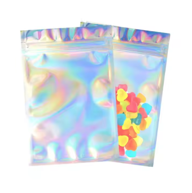 CCY Pack Foods Manufacturers Candy Packaging Clear Front Holographic Rainbow Film Heat Seal Bag Mylar Bag