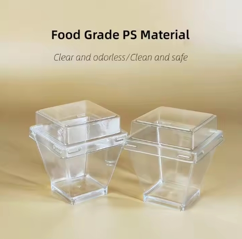 Mini Ice Cream Cheese Container 60ml Disposable Recyclable Square PS Dessert Cup Transparent Frozen Yogurt Cups