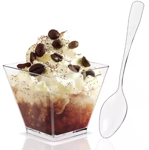 Mini Ice Cream Cheese Container 60ml Disposable Recyclable Square PS Dessert Cup Transparent Frozen Yogurt Cups
