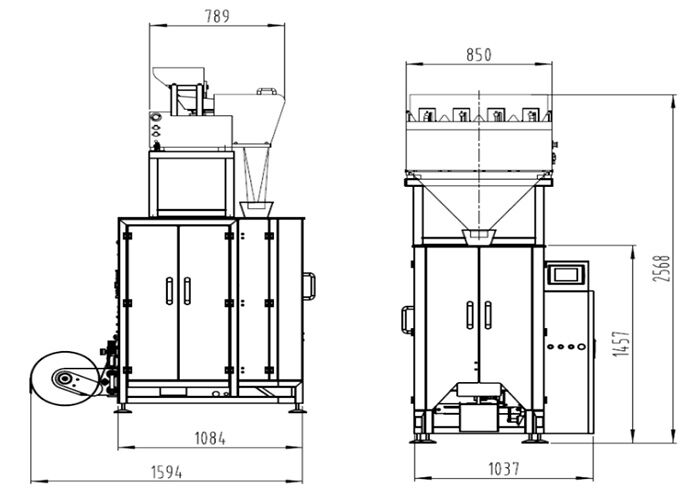 Mini combined weighing and packing machine with multihead weigher for packing small granules,seeds,tea