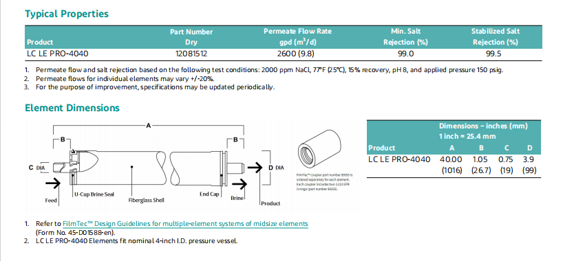 Dupont Reverse Osmosis (RO) LC LE PRO-4040