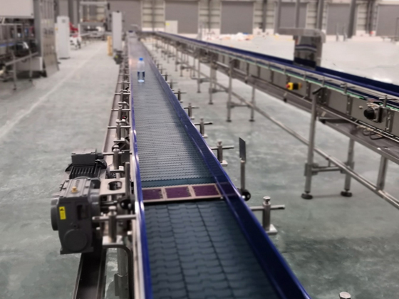 Single row chain plate conveyor line