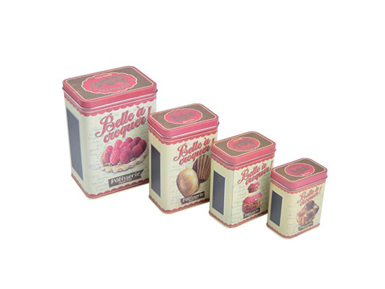 Square-shaped food tin set