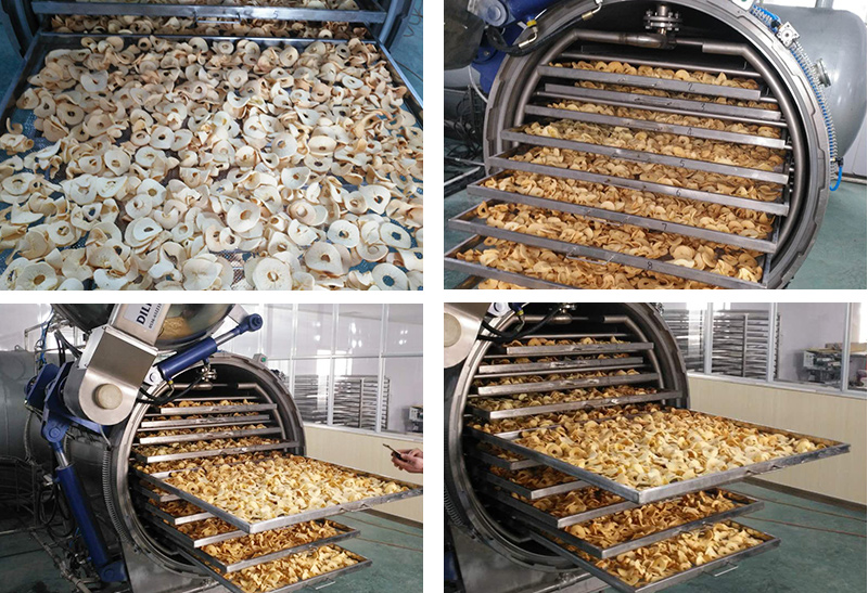Non-fried fruit and vegetable crisp vacuum flash dryer