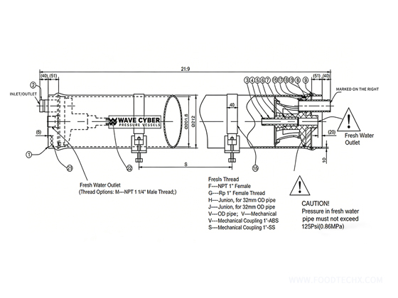 8-inch End-port 4-element  Membrane Vessel