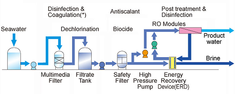 process of seawater desalination system