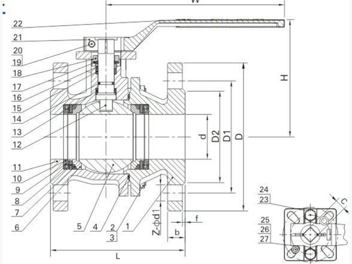 2-PC Flange Ball Valve (Metal-to-Metal) — D variant