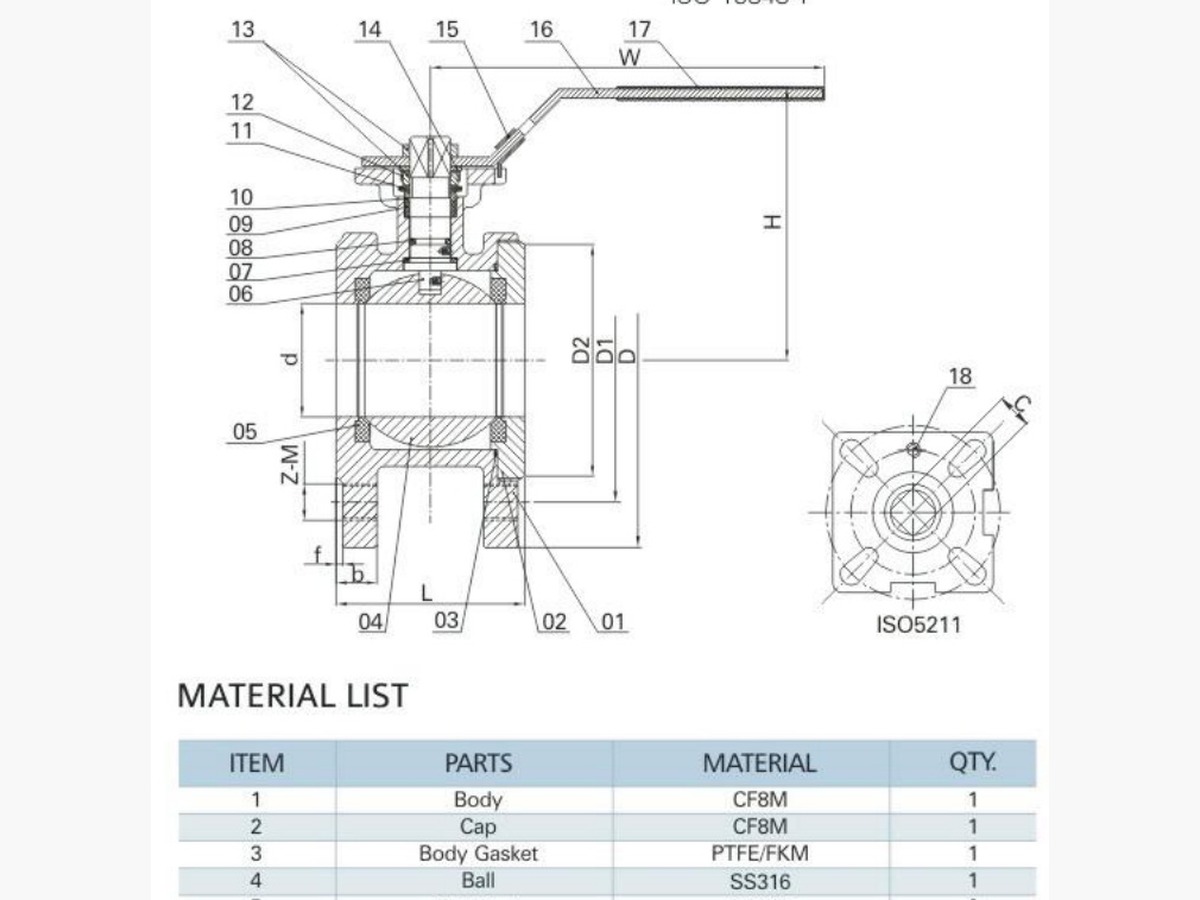 1-PC Wafer Flange Ball Valve (DIN) — Fire Safe