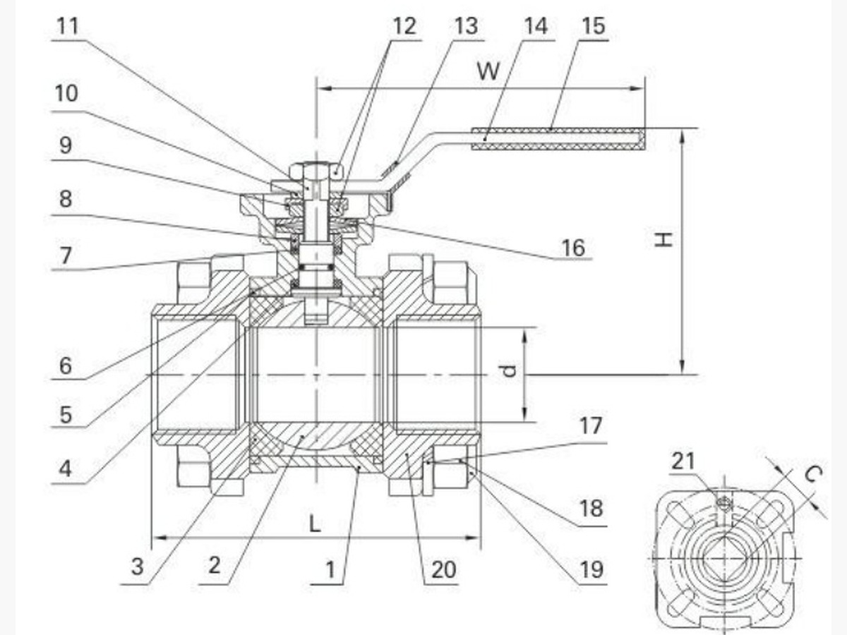 3-PC Ball Valve With Mounting Pad (DIN Length)