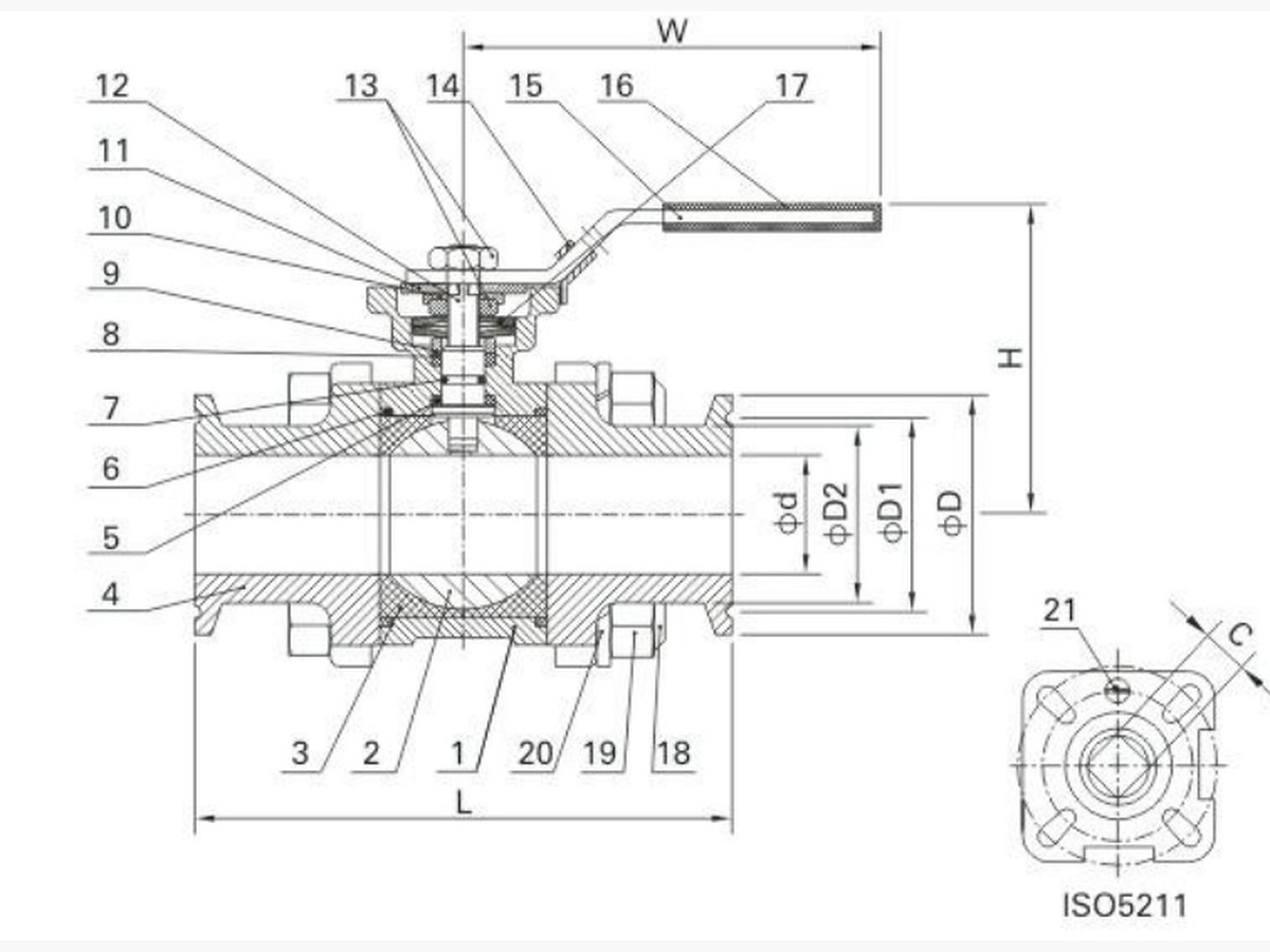 3-PC Clamp / Vacuum / Sanitary / Long Butt Weld Ball Valve