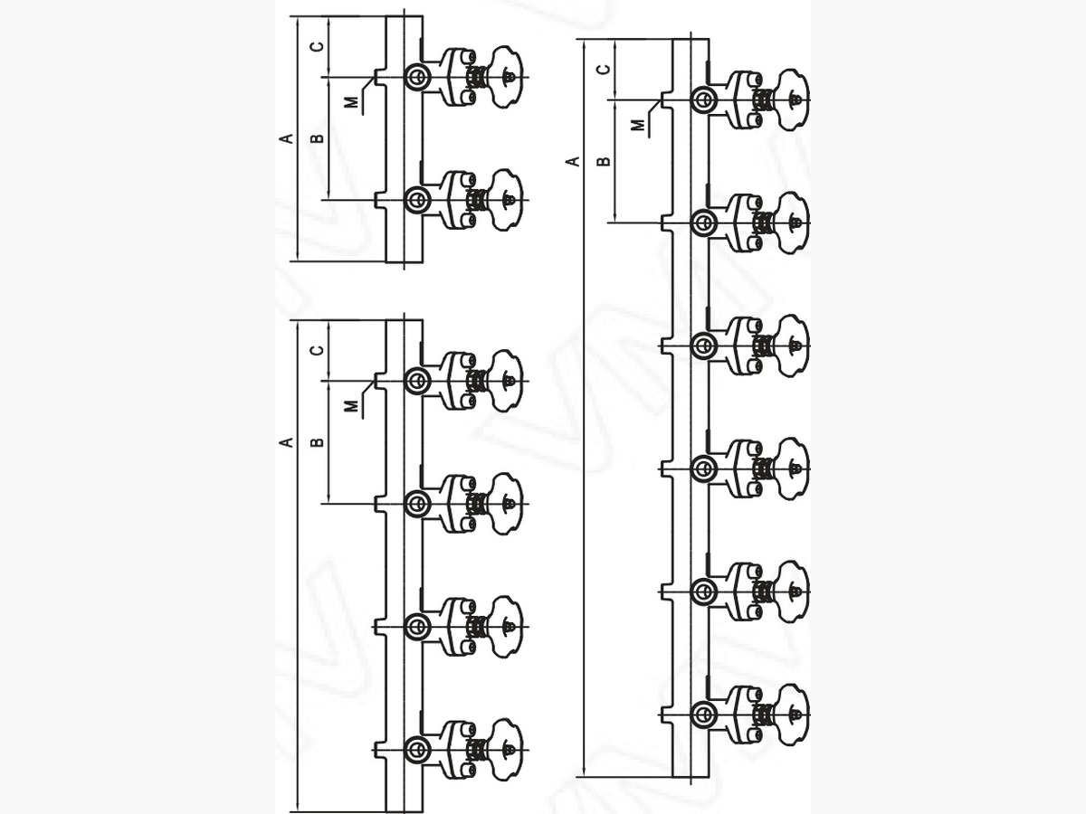 Bellows Stainless Steel Steam Distribution Manifolds · BSPM034-4-DN40-15-340-170-55-120-67-145-58-M12-92