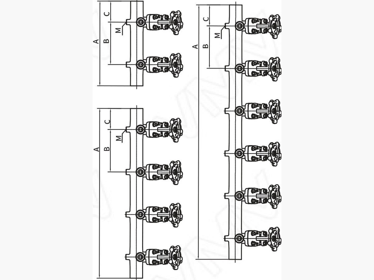 Bellows Forged Steel Steam Distribution Manifolds · BSPM028-8-20-680-170-85-135-75-168-58-M12-212