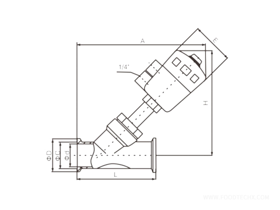 Pneumatic quick-clamp angle seat valve ---DN15