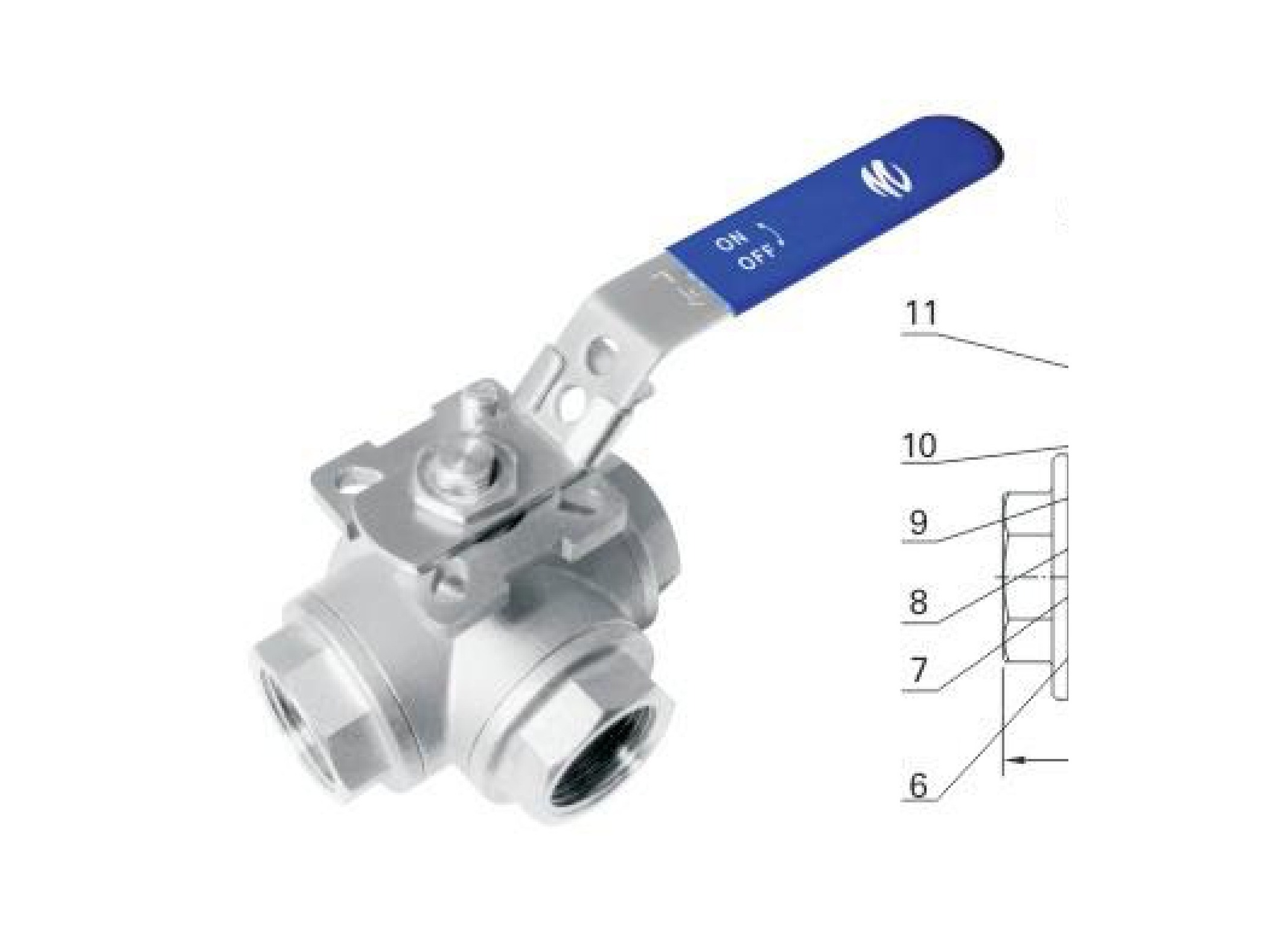 MV-85Q/1-1/4" 3-Way Ball Valve (Full Bore)