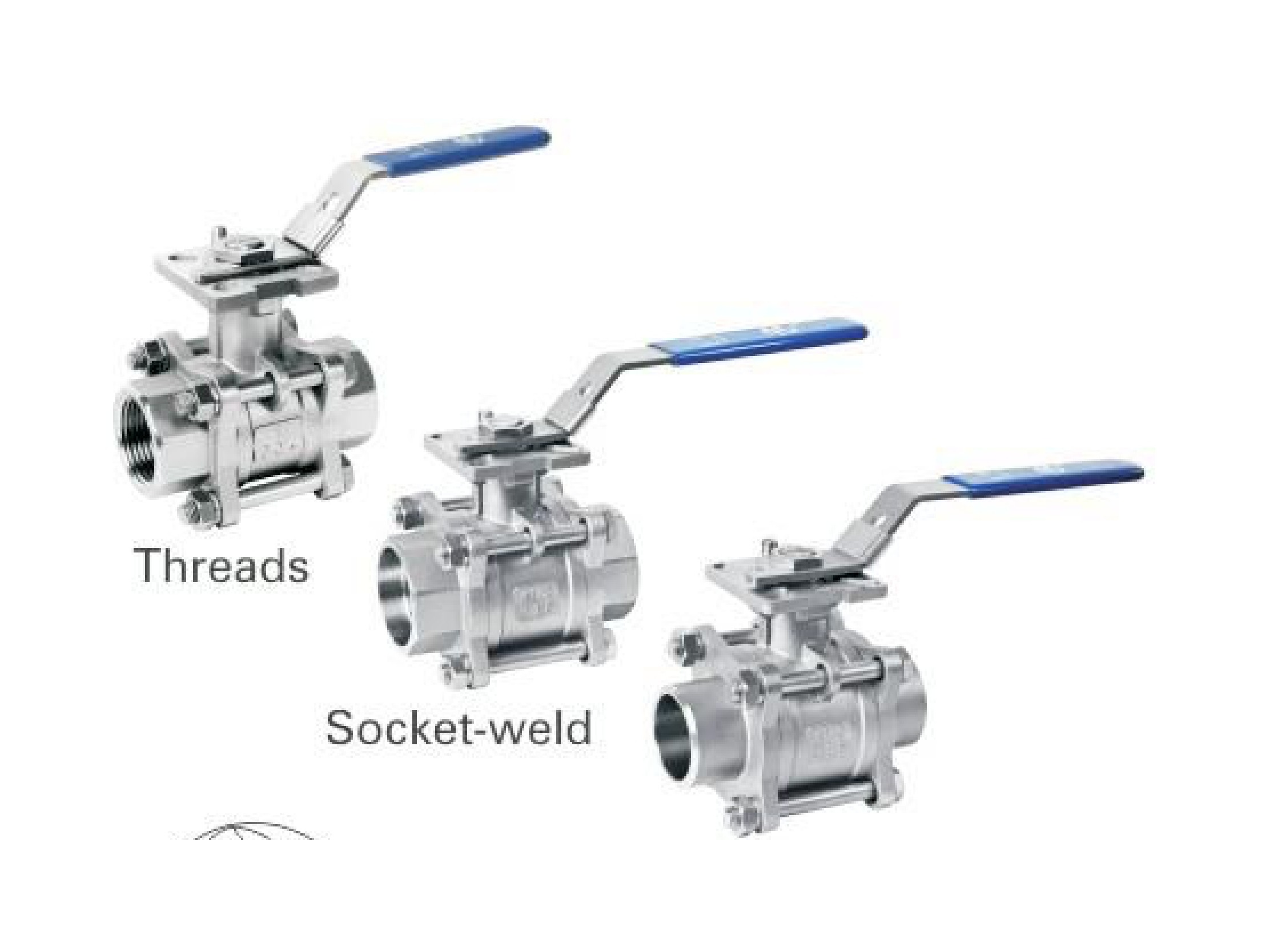 MV-83H/2-1/2" 3-PC Ball Valve with Mounting Pad (DIN Length)