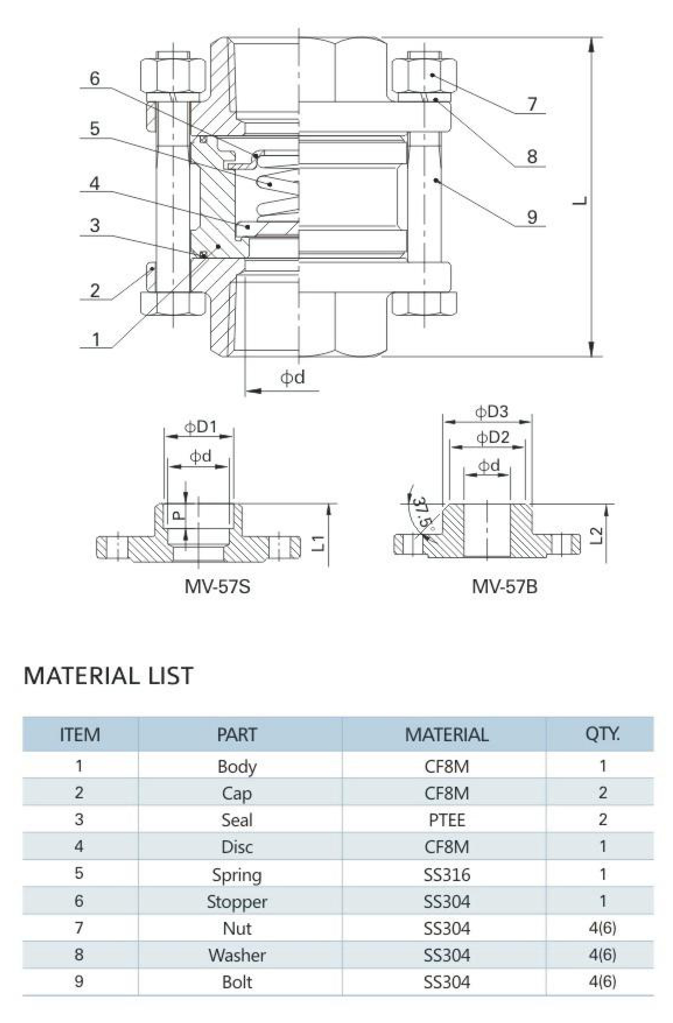MV-57/2-1/2" 3-PC Spring Vertical Check Valve