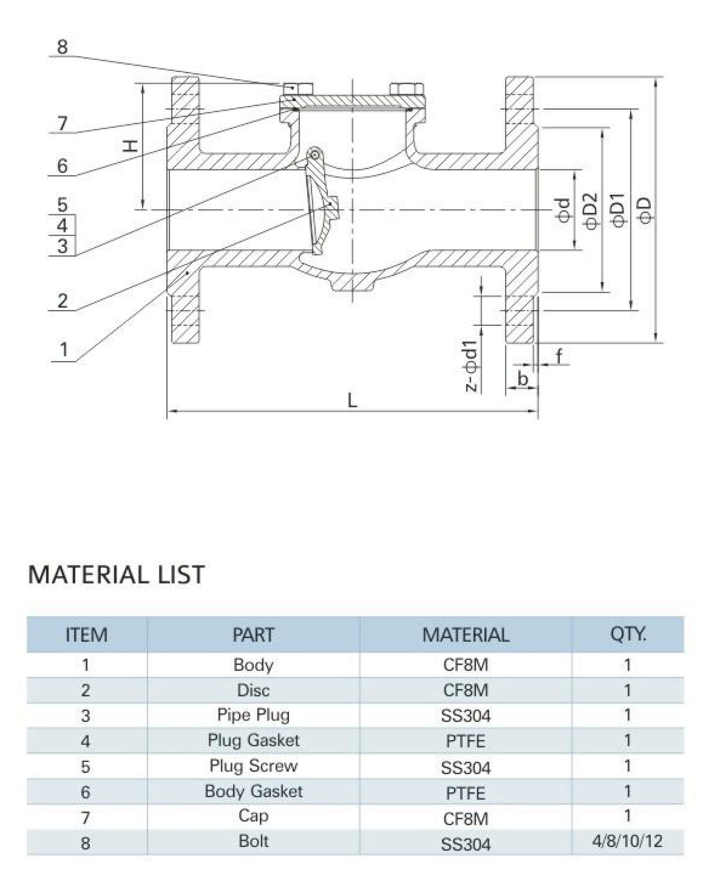 MV-51D/DN80 Flange Swing Disc Check Valve
