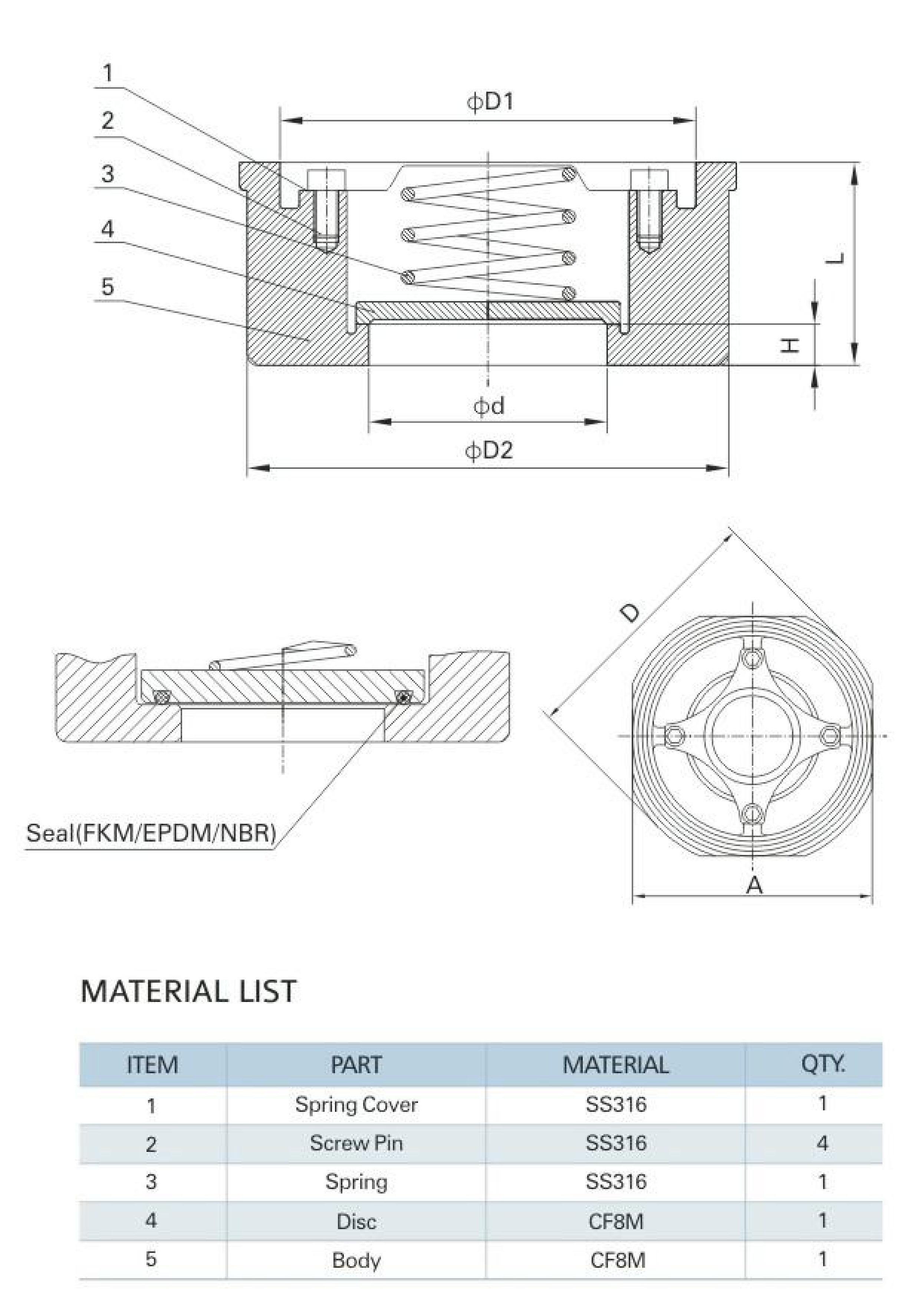 MV-52/DN20 Single Disc Wafer Check Valve (DIN)