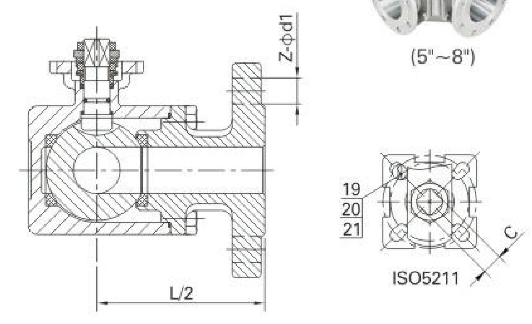 MV-87D/DN32 3-Way Flange Ball Valve (DIN)