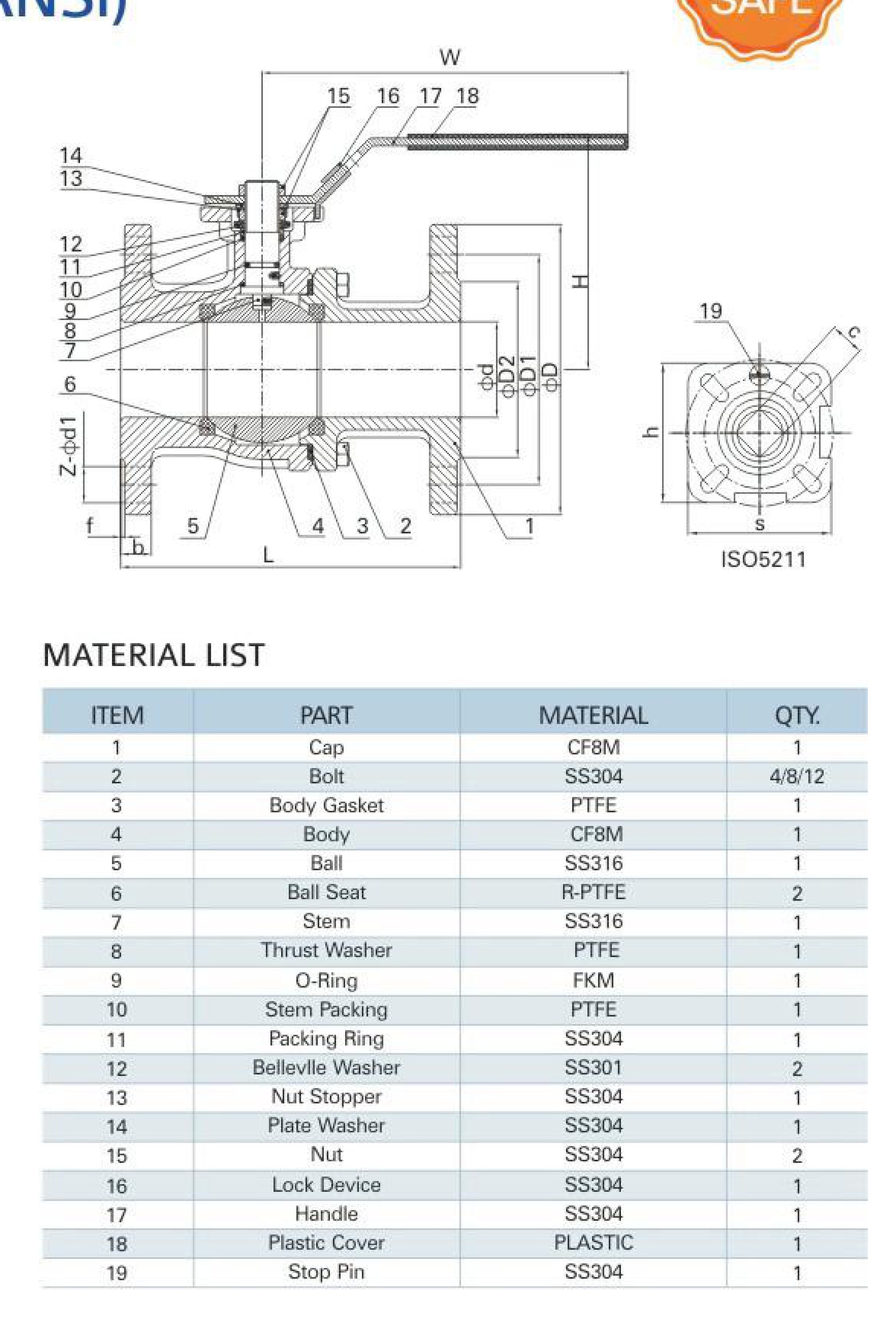 2-PC Flange Ball Valve with Mounting Pad (ANSI)