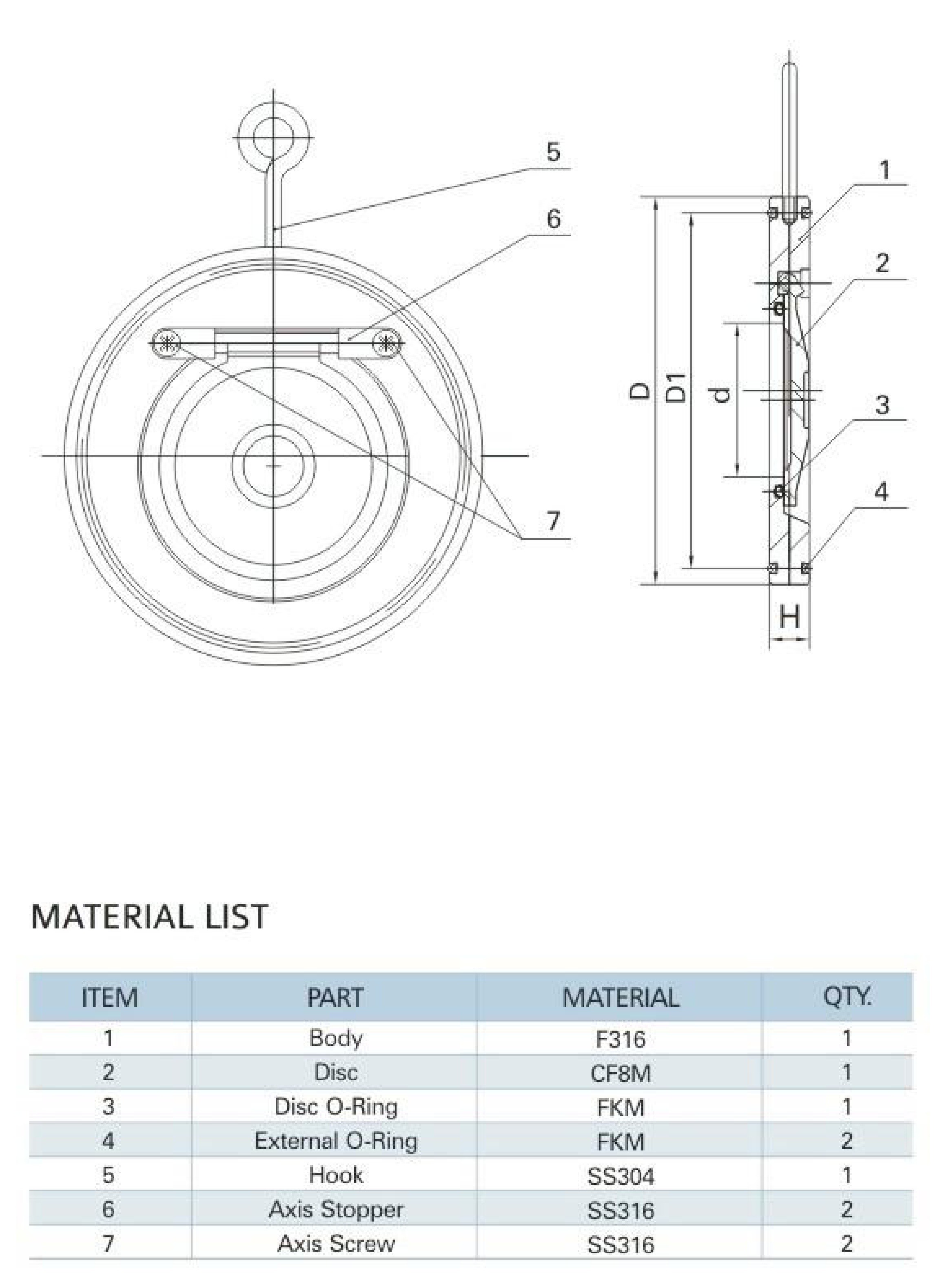 MV-54/DN40 Single Disc Wafer Swing Check Valve