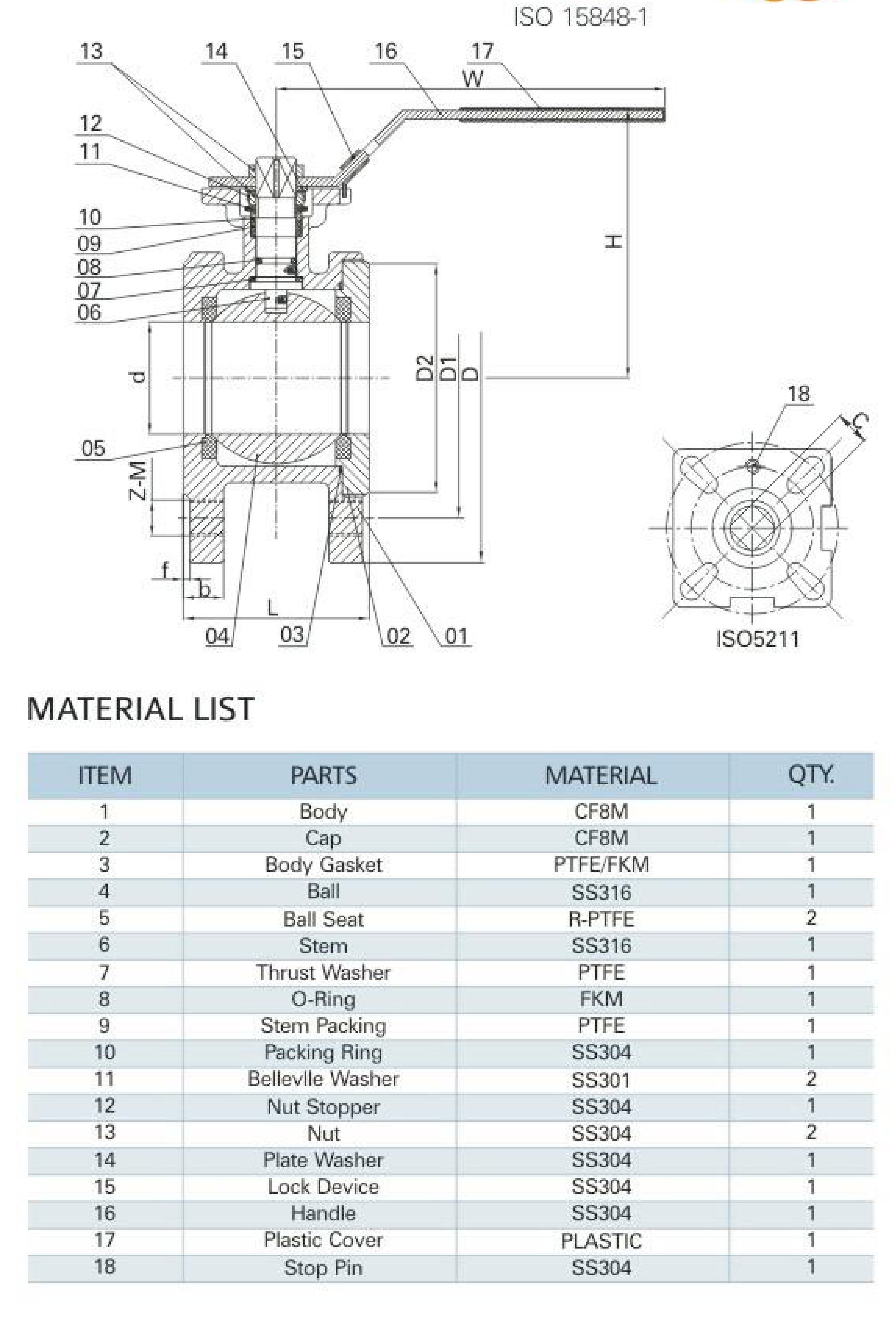 MV-14D/DN150 1-PC Wafer Flange Ball Valve (DIN)