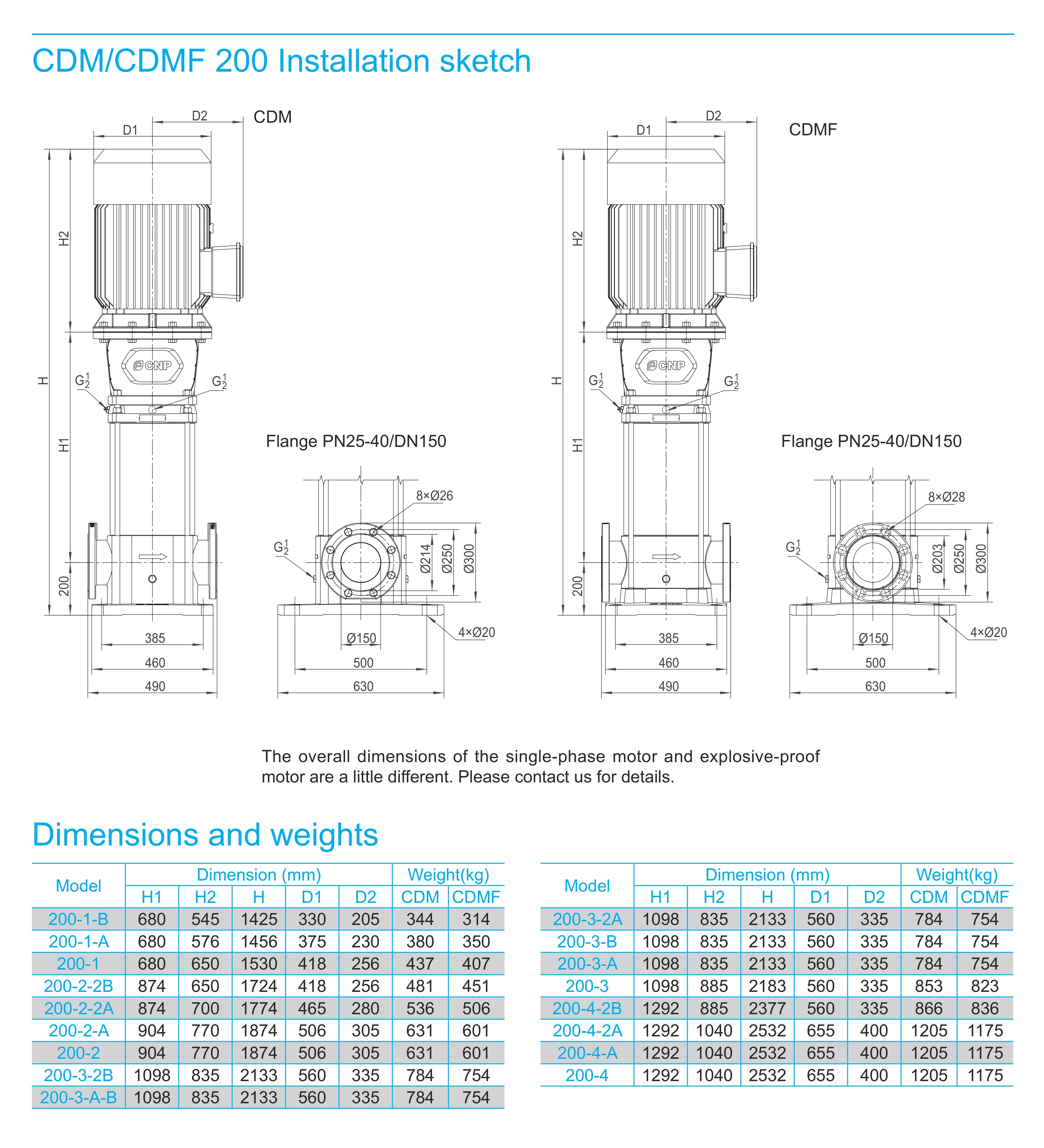 CDMF 200/3 Light Vertical Multistage Centrifugal Pump (Stainless Steel)