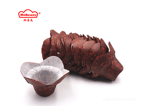 Lotus-patterned, coffee-coloured CB-printed cake cases---L16050