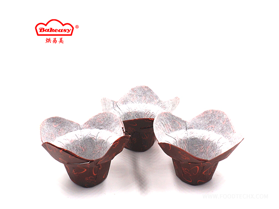 Lotus-patterned, coffee-coloured CB-printed cake cases---L16050