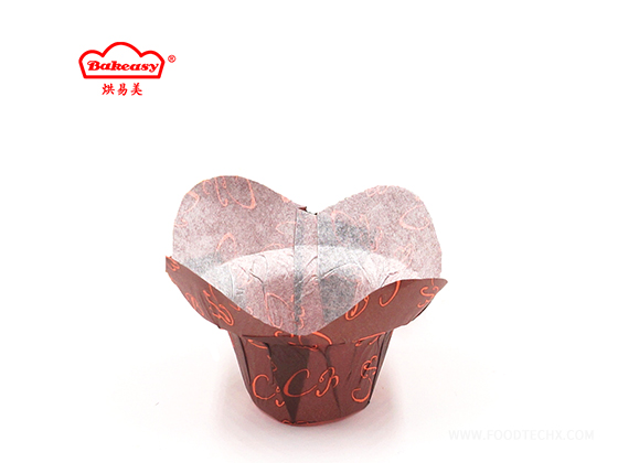 Lotus-patterned, coffee-coloured CB-printed cake cases---L16050