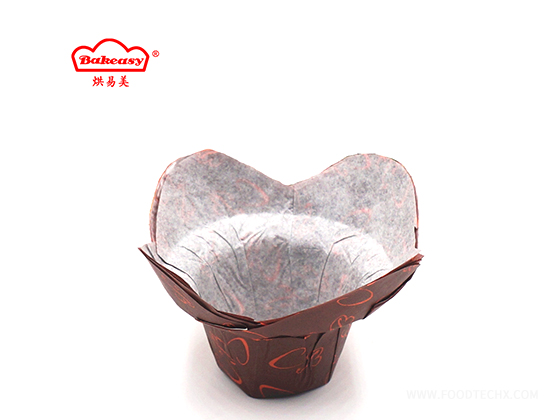 Lotus-patterned, coffee-coloured CB-printed cake cases---L16050