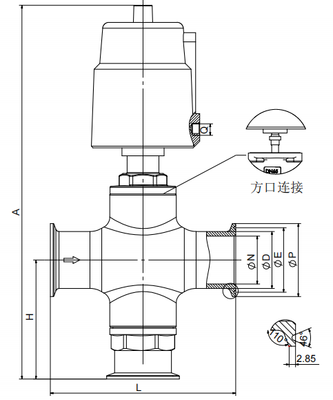 Tri-clamp — Pneumatic stainless steel three-way valve --- DN15