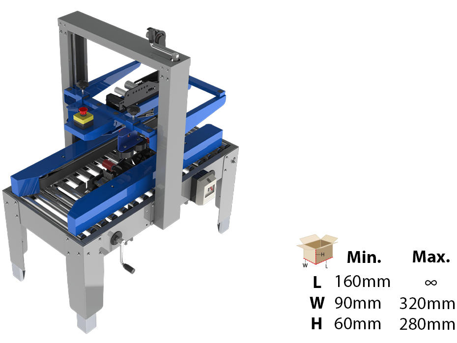 MH-FJ-1AWS Carton Sealer with Side Conveyors for Small Boxes